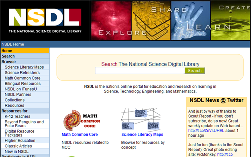 Screenshot of the NSDL home page