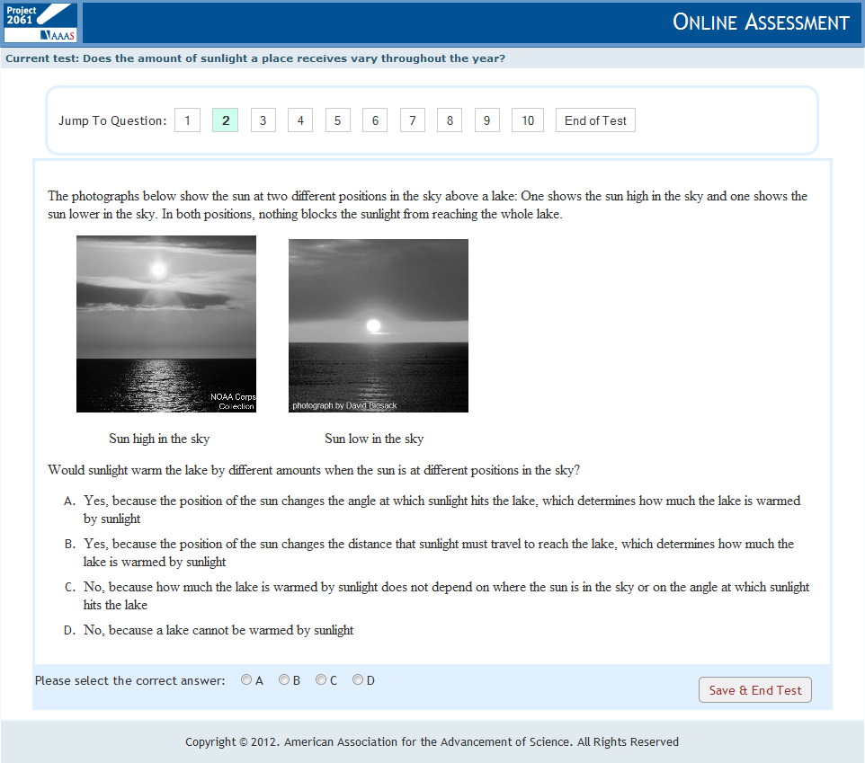Screenshot of a test item in an online test